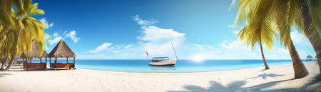 Summer beach side sunny day, Product display montage, template web site design, Banner design. Generative Ai.の素材