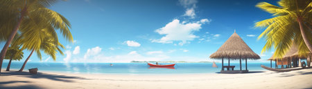 Summer beach side sunny day, Product display montage, template web site design, Banner design. Generative Ai.の素材