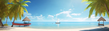 Summer beach side sunny day, Product display montage, template web site design, Banner design. Generative Ai.の素材