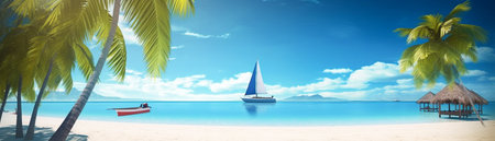 Summer beach side sunny day, Product display montage, template web site design, Banner design. Generative Ai.の素材