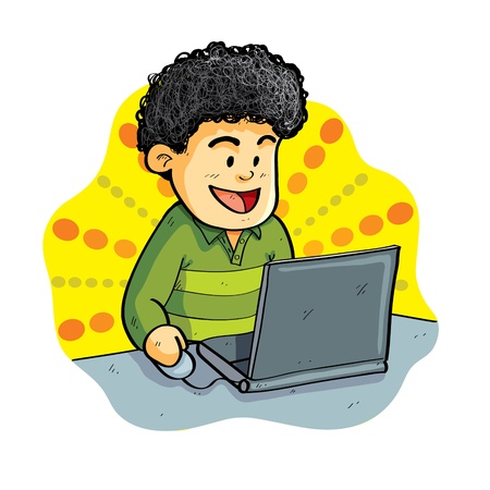 Boy Playing Laptopのイラスト素材