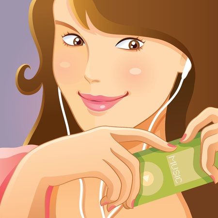 Cute Girl Listening Musicのイラスト素材