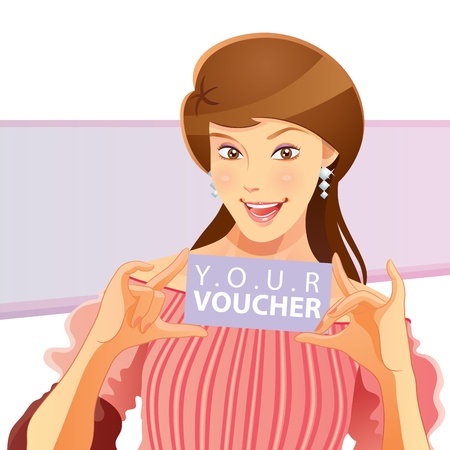 Pretty Girl Holding Voucherのイラスト素材