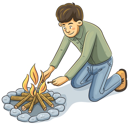 Man Lighting The fireのイラスト素材