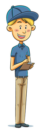 cartoon illustration of boy writing on boardのイラスト素材