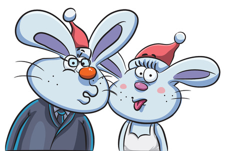 cartoon illustration of bunny couple portraitのイラスト素材