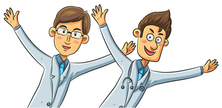 cartoon illustration of happy doctors greetingのイラスト素材
