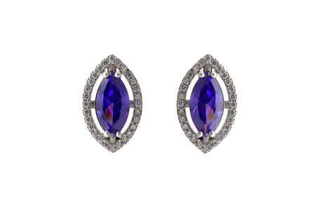 Earrings in the ears jewelry made of silver and gold with crystalsの写真素材