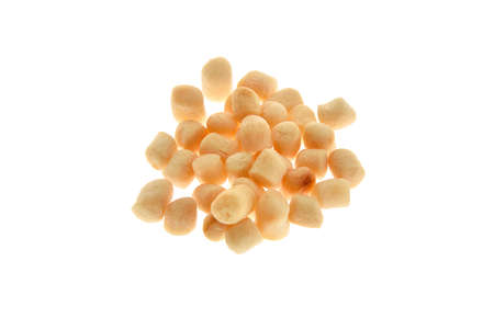 Close up view of white boilies, fishing baits for carp isolated on white backgroundの写真素材