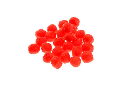 Close up view of red boilies, fishing baits for carp isolated on white backgroundの写真素材