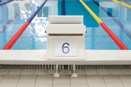 Swimming pool starting place with clearly marked lanes