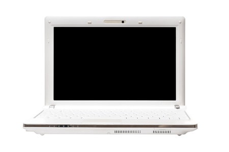 Modern notebook computer isolated over white backgroundの写真素材