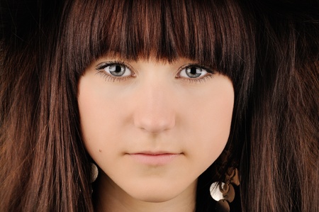 Beautiful young girl Portrait close-up  Healthy Hairの写真素材