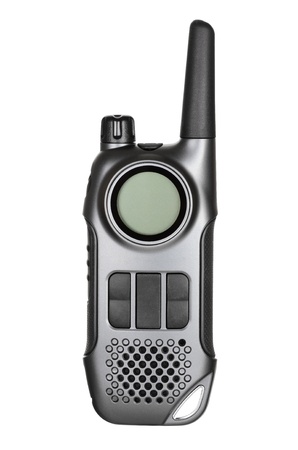 Gray walkie-talkie radio isolated on white backgroundの写真素材