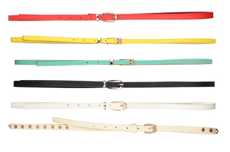 Belts  Set of different leather belts isolated on white backgroundの写真素材