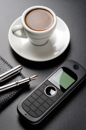 Business still life  telephone, pen, organizer, coffee の写真素材