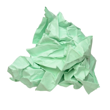 Crumbled paper ball isolated on white backgroundの写真素材