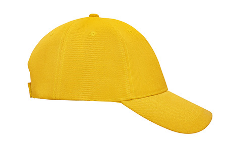 Yellow baseball cap isolated on white backgroundの写真素材