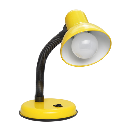 Yellow flexible reading lamp isolated on white backgroundの写真素材