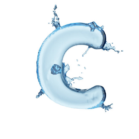 Letter C blue water splash alphabet isolated on white background. 3D rendering illustration.の写真素材