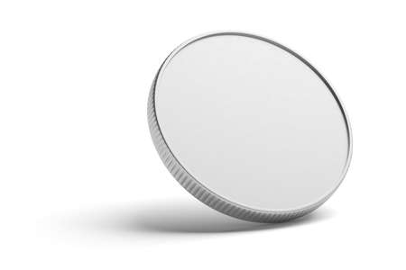 New blank silver coin isolated on white background. 3D rendering illustration.の写真素材