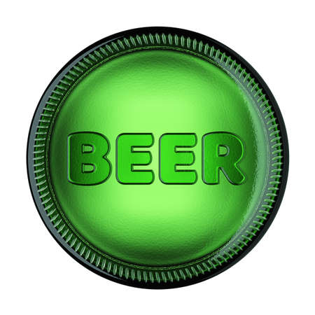 Bottom of a green glass bottle with word Beer isolated on white background. 3D rendering illustration.の写真素材