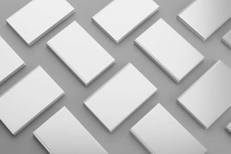 Blank white hardcover book on gray background. 3D rendering illustration mock-up.の写真素材