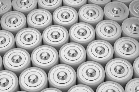 Macro top view on the the group of gray alkaline AAA batteries. 3D rendering illustration.の写真素材