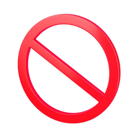 Empty prohibition or forbidden sign, crossed red circle isolated on white background. 3D rendering illustration.の写真素材
