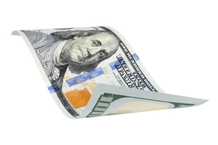 USA hundred dollar bill isolated on white background. 3D rendering illustration.