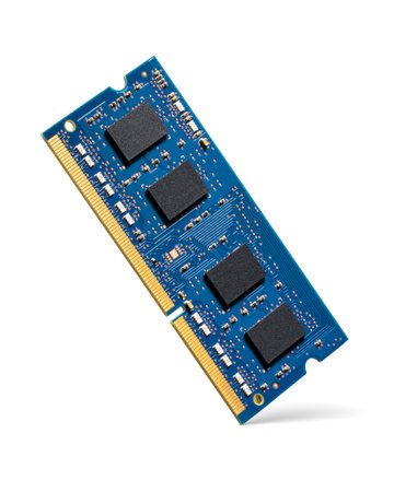 RAM laptop computer module isolated on white background. Memory chip board.