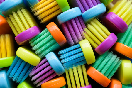 Bunch of different colored toothbrushes bristle. Can be used as background.