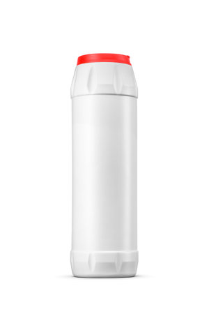Multi-surface scrub all-purpose powder kitchen detergent in plastic jar isolated on white background.の写真素材
