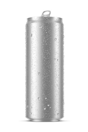 Chilled sleek drink can 355ml with water droplets isolated on white background. 3D rendering illustration.の写真素材
