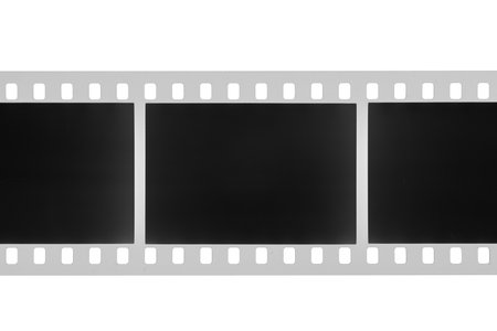 Black and white film negative with empty frames for copy space isolated on a white background.の写真素材