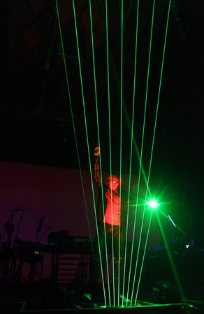 BRNO, CZECH REPUBLIC, NOVEMBER 12: Live concert of the legendary French electronic music composer Jean Michel Jarre , which did not lack a magical light and laser show, 12 November 2011, in Brno , Czech Republicのeditorial素材