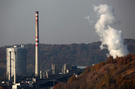 Arcelor Mittal Ostrava discharging steam from the chimney.