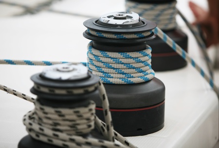 Detail of rope wound on a sailboat の写真素材