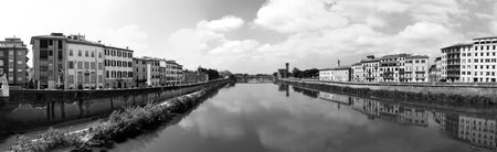 Panoramic view of scenic Arno River Tuscany landscapeのeditorial素材