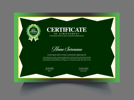 Certificate template. Diploma of completion. Vector illustration. Green color.のイラスト素材