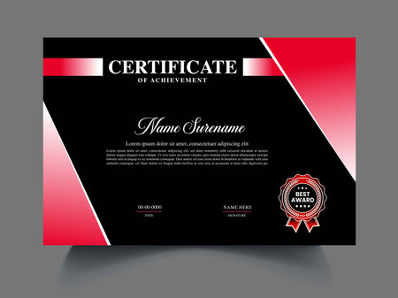 Modern professional certificate template. Red and black color. Vector illustration.のイラスト素材
