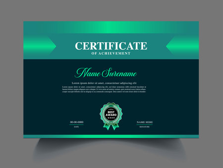 Certificate template. Green certificate with green background. Vector illustration.のイラスト素材