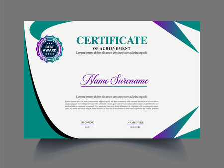 Certificate of appreciation template. Vector illustration. Green and purple color.のイラスト素材