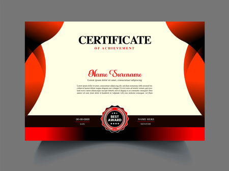 Modern professional certificate template. Red and black color. Vector illustration.のイラスト素材