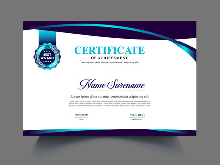 Modern professional certificate template with blue and white color. Vector illustration.のイラスト素材
