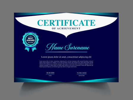 Blue certificate template. Editable A4 printable vector illustration.のイラスト素材