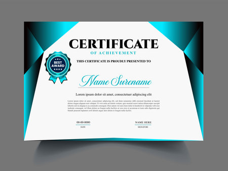 Modern professional certificate template with blue and black color. Vector illustration.のイラスト素材