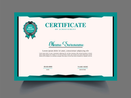 Certificate of achievement template. Blue and green color. Vector illustration.のイラスト素材
