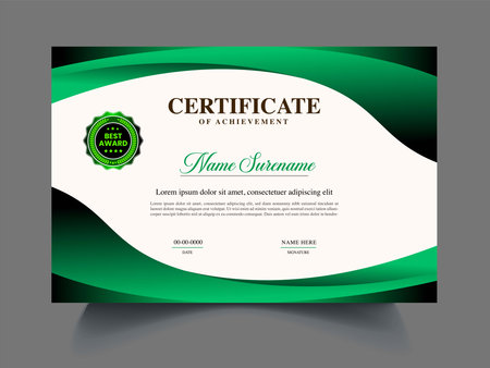 Modern professional certificate template. Vector illustration. Green and black color.のイラスト素材