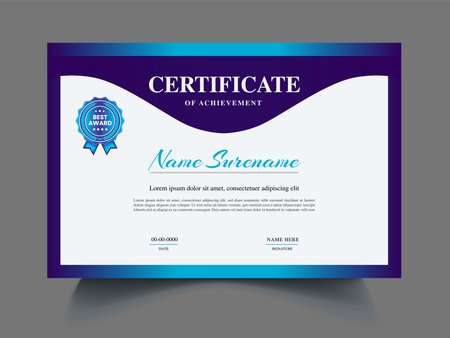 Blue certificate template with blue background. Vector illustration. EPS 10.のイラスト素材
